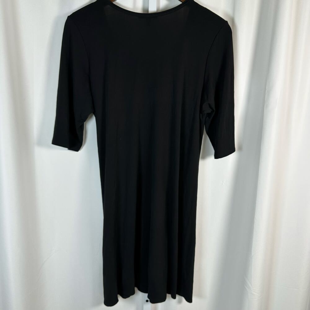 Eileen Fisher Black Stretch Silk Elbow Sleeve Tunic‎ Dress L Minimalist Capsule - Picture 4 of 8